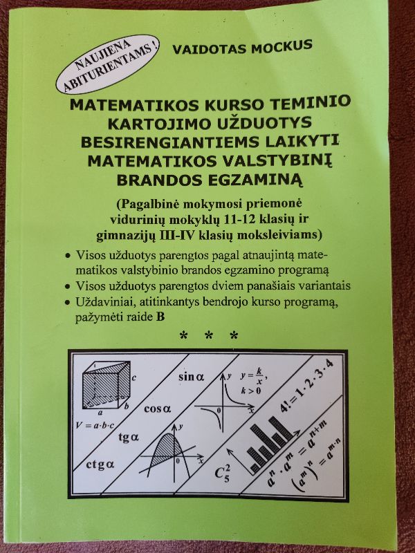 Matematikos kurso teminio kartojimo užduotys besirengiantiems laikyti matematiko