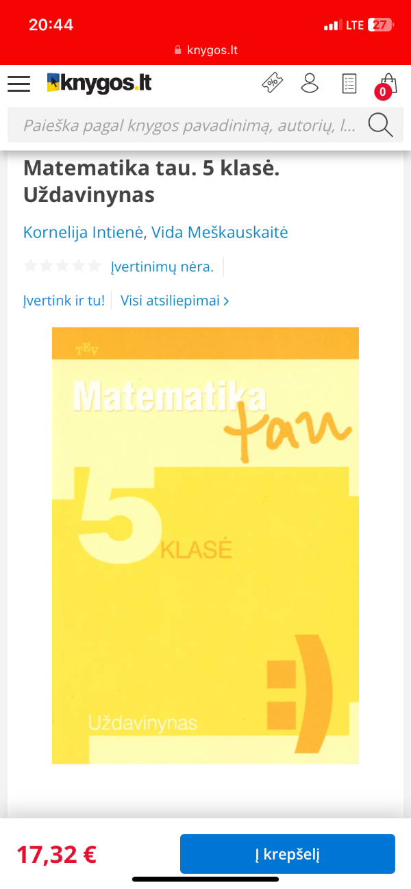Matematika Tau 5 klasė Uždavinynas