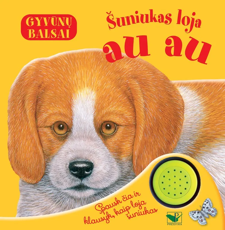 Šuniukas loja au au. Gyvūnų balsai