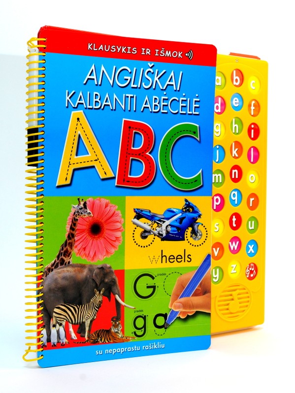 Angliškai kalbanti abėcėlė su nepaprastu rašikliu. Klausykis ir išmok