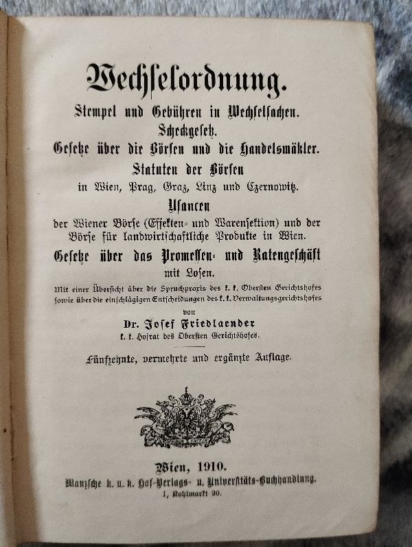 Wechselordnung. Stempel und Gebühren in Wechselsachen