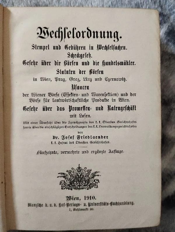 Wechselordnung. Stempel und Gebühren in Wechselsachen