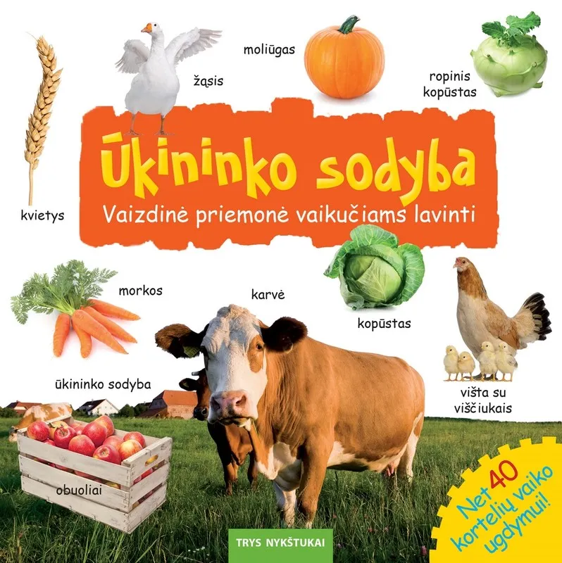 Ūkininko sodyba. Vaizdinė priemonė vaikučiams lavinti. 40 kortelių