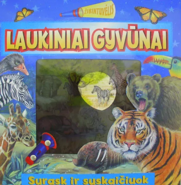 Laukiniai gyvūnai. Knyga su žibintuvėliu