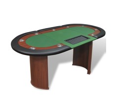 10 žaid. pokerio stalas su dalintojo vieta, žetonų dėže, žalias