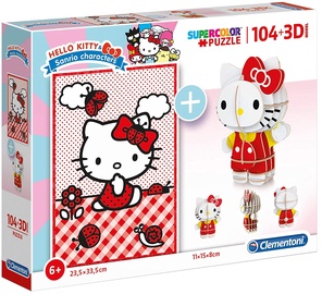 3D dėlionė SuperColor Hello Kitty + 3D Model 20171, 33.5 cm x 23.5 cm, 104 vnt. Clementoni dėlionė