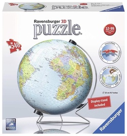 3D dėlionė Globuss Earth 12436, 23 cm x 23 cm, 540 vnt. Ravensburger dėlionė