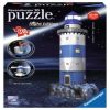 3D dėlionė Lighthouse - Night Edition 12577, 18.5 cm x 20.5 cm, 216 vnt., mėlyna/balta Ravensburger dėlionė