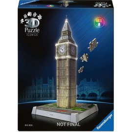 3D dėlionė Iconics Big Ben, 20.9 cm x 20.9 cm, 216 vnt., ruda Ravensburger dėlionė