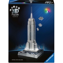 3D dėlionė Iconics Empire State Building, 20.9 cm x 20.9 cm, 216 vnt., sidabro Ravensburger dėlionė