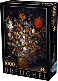Brueghel: Flowers In A Wooden Vessel 446126, 68 cm x 47 cm, 1000 vnt. D-Toys dėlionė