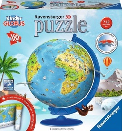 3D dėlionė Kinder Globus 11160, 20 cm x 20 cm, 180 vnt. Ravensburger dėlionė