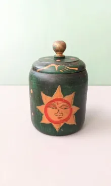 Medinė dėžutė su dangteliu "Saulė ir Mėnulis", 14cm aukštis