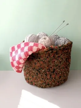 Rankų darbo didelis nertas krepšys, 25cm skersmuo