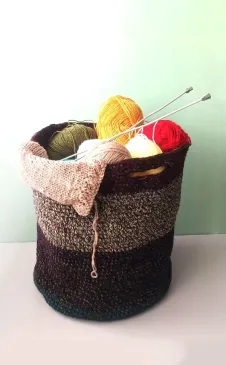 Rankų darbo didelis nertas krepšys, 25,5-28cm skersmuo