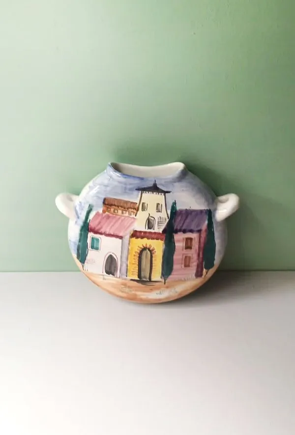 Vintažinė vokiška JAWE pakabinama vaza, rankų darbo tapyba, 14cm aukštis