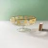 Vintažinė stiklinė desertinė taurė - vazelė ant kojelės su dekoru, aukštis 9,5cm