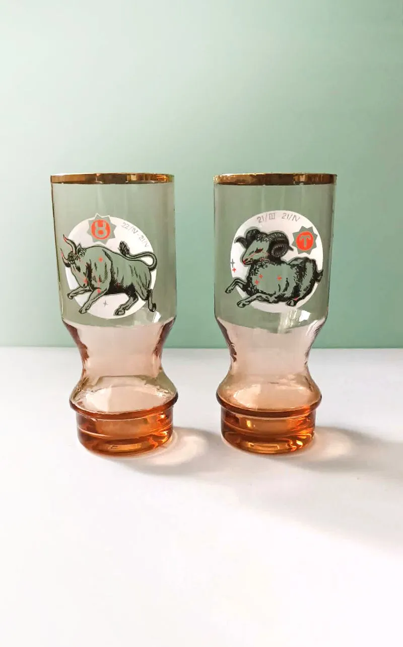 Vintažinės zodiako ženklų stiklinės, 400ml, 2vnt. Jautis, Avinas